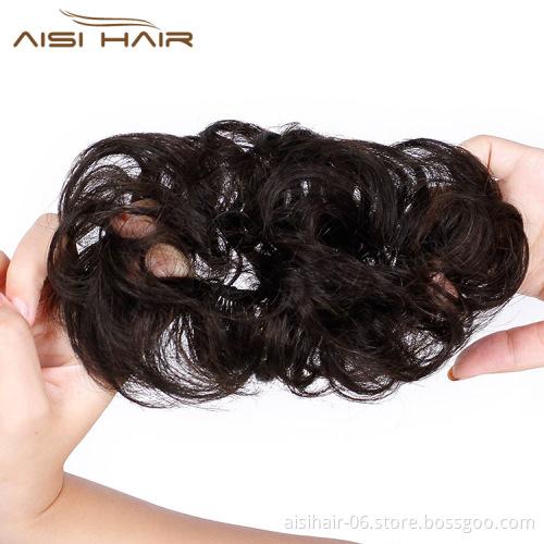 Aisi Hair Brazilian Human Hair Curly Brown Chignon Bun Elastic Rope Rubber Band Hairpiece Clip In Extension For Black Women